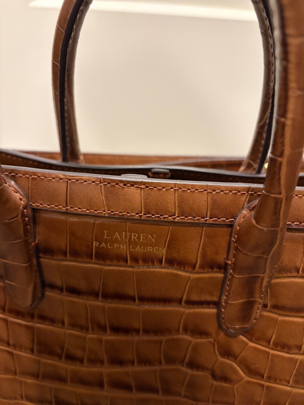 Lauren Ralph Lauren Brown Croc-Embossed Satchel with Detachable Strap - Picture 3 of 4